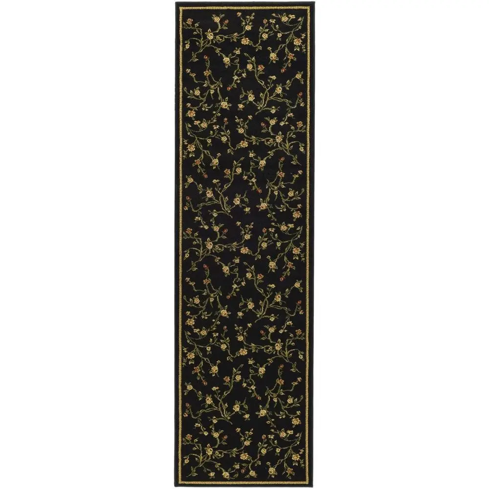Black and Green Area Rug with Power Loomed Polypropylene Pile and Jute Backing
