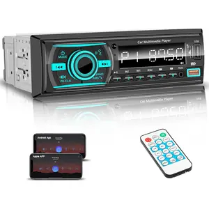 Marine Radio Single DIN   Stereo, Boat Stereo Receiver Marine  Unit with iOS/Android,Built-in Mic, Digital LCD, RCA, MP3, FM, EQ, Aux-in, USB, TF Card & APP Remote(Black)