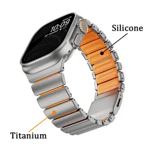 Magnetic Titanium Silicone Bracelet for Apple Watch Ultra 49-44mm, Luxury Men Strap for Series 1-11 & Se Bands, Durable Design, Smart Watch Strap