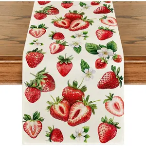 Mode Strawberry Wildflowers Fruit Spring Summer Table Runner, Seasonal Kitchen Dining Table Decoration for Home Party Decor 13x72 Inch