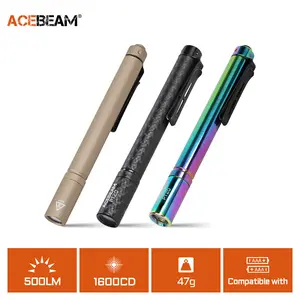 ACEBEAM PT20 2 AAA EDC Flashlight Rechargeable, 500 High Lumens Pen Flashlight with Clip, Compact Pocket MINI LED Flash Light, Super Bright Small Pen Light for Camping, Home, Work(Aluminum Material)