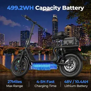 ESBS Electric Scooter, Peak Power 750W, Top Speed 22 mph, Battery 10.5-22.5Ah, Driving Range 20-60 Miles, Adjustable Height, Electronic Brake, 14-inch Inflatable Tires.