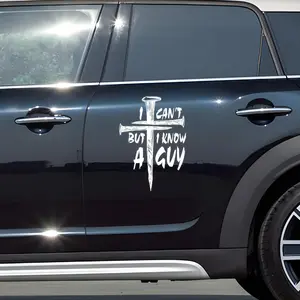I Can’t But I Know A Guy Car Decal – Christian Jesus Faith Cross Vinyl Sticker – Religious Vehicle Decals for Cars & Trucks – Durable UV Vinyl, Weatherproof, Easy Application