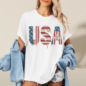 Comfort Colors Vintage Faux Patchwork USA Shirt Retro USA Tee Trendy 4th of July Gift, Distressed American Flag Tshirt