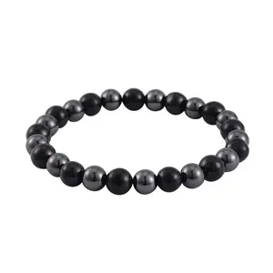 SHOP LC Pain Relief Meditation Anxiety Black Karelian Shungite Magnetic Hematite Stretch Bracelet for Women Jewelry Birthday Gifts for Women