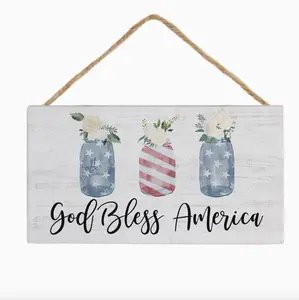 God Bless America Wood Hanging Sign