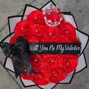 Will you be my valentines eternal Rose Bouquet ramo arrangement flores flowers decor room Decorative Gift diamond pins bow