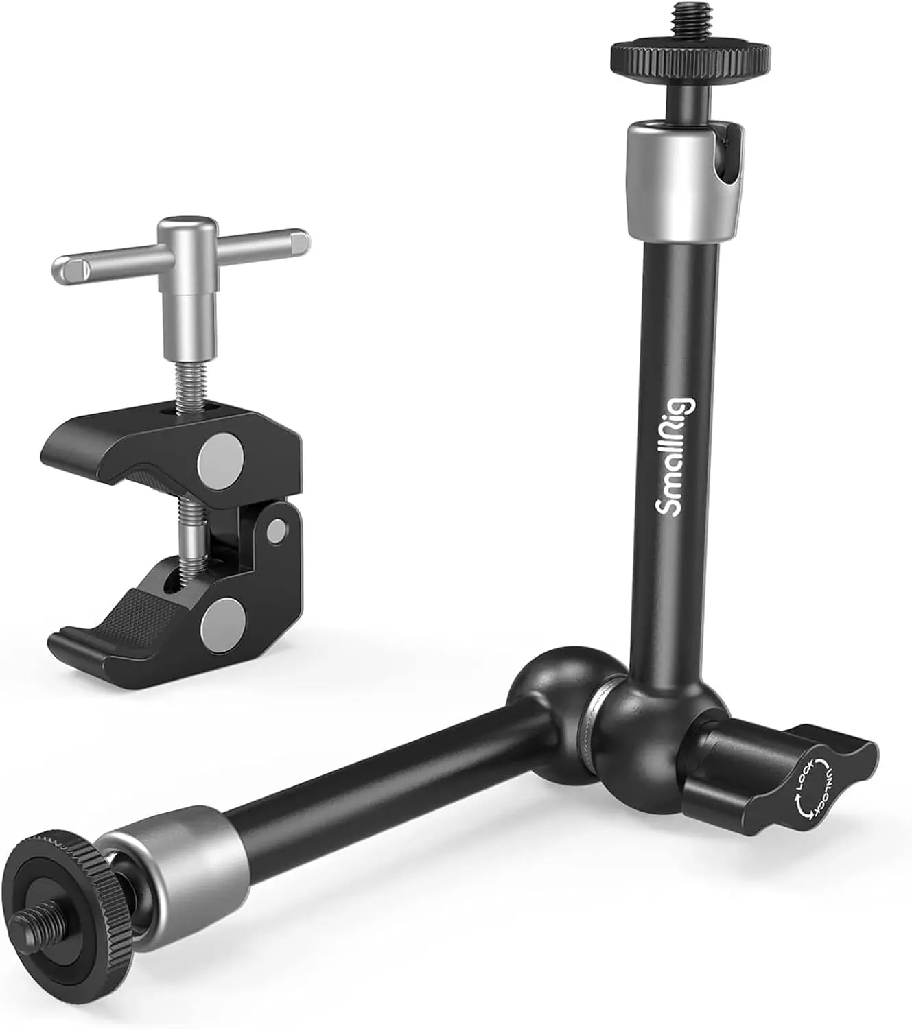 SMALLRIG Clamp W/ 1/4" and 3/8" Thread and 9.8 Inches Adjustable Friction Power Articulating Magic Arm with 1/4" Thread Screw for LCD Monitor/Led Lights - KBUM2732B SmallRig
