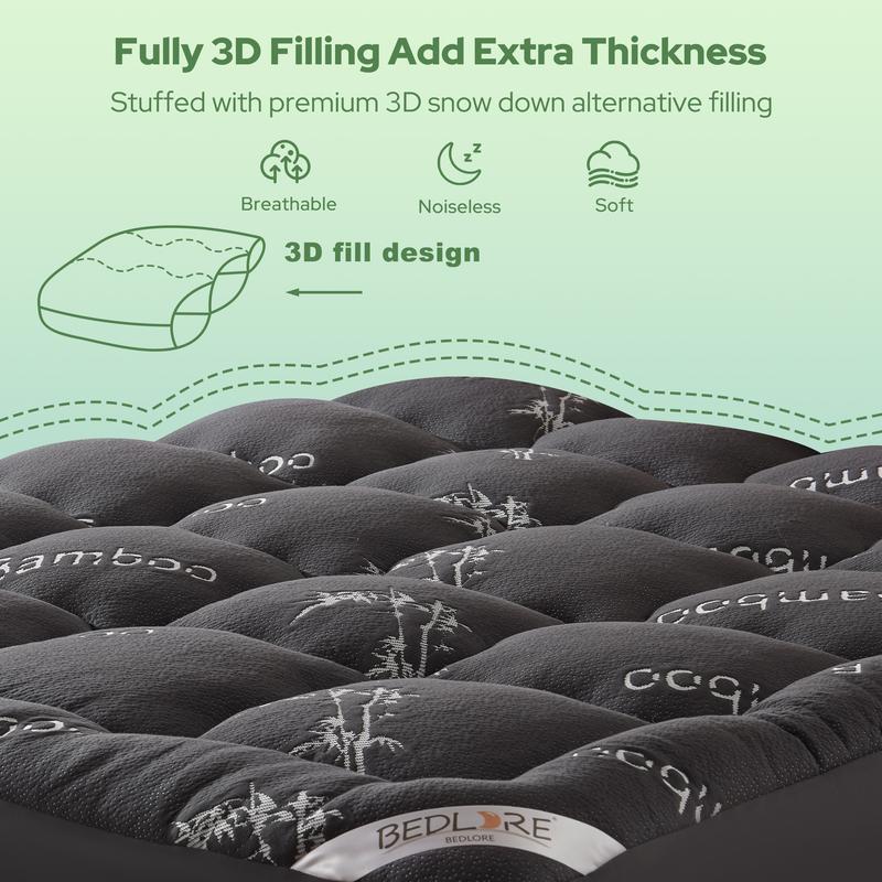 [Valentine’s Day]【BEDLORE】Thick Fitted Sheet Mattress Pad, Fluffy Pillow Top Comfort Layer, Cooling & Soft Mattress Cover with Deep Pockets (Fits 6–18 Inch Mattresses), Ideal for Bedroom & Home Use