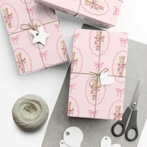 Christmas Nutcracker Gift Wrap, Pink Christmas Wrapping Paper, Coquette Gift Wrap, Cute Winter Wrapping Paper, Bow Christmas Holiday Gift