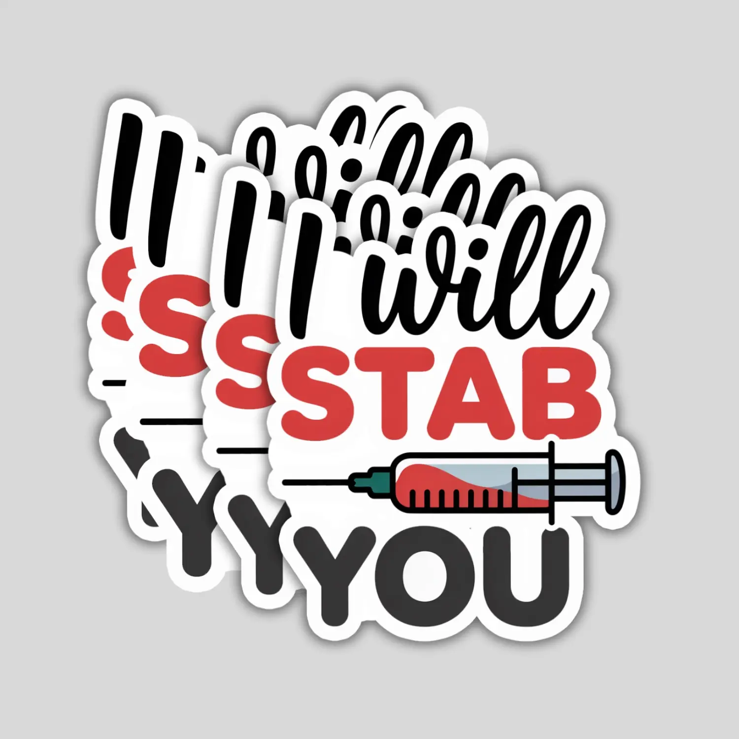 4 Pack I Will Stab You Stickers – Funny Nurse Vinyl Decals for Laptop, Bottle, Planner – Medical Gift for Nursing & Nurse Week
