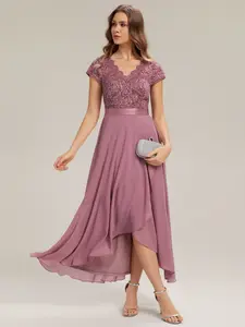 Ever-Pretty 2026 New Trend Deep V-Neck Cap Sleeve High-Low A-Line Bridesmaid Dress with Flared Asymmetric Hem for Formal Wedding EE02644