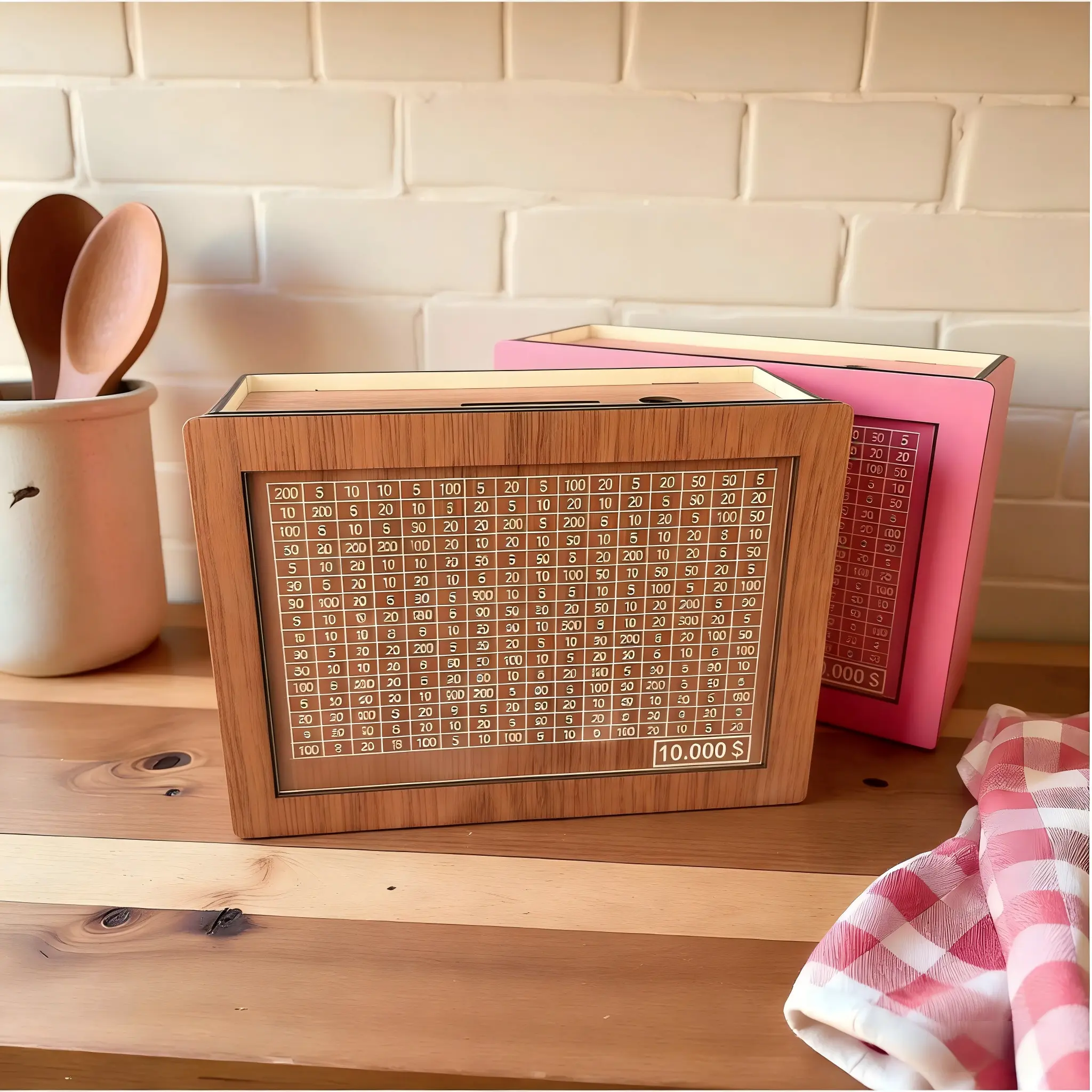 Wooden Money storage jar Money Bank, Countdown Money Saving Box with 10000 Dollars Target, Money storage jar with Money Target and Numbers to Check for Boys Girls (10000 USD) #summervibes