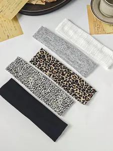 5 Pcs Leopard Print Hair Bands, Versatile Fashion Accessories, Ideal for Yoga, Sports, Makeup, All Seasons, Sweat Absorbent