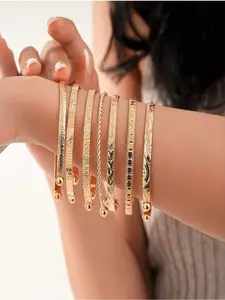 7-Piece Women's Gold Bangle Set – Exquisite Trendy Bracelet 14K Gold-Plated Stackable Open Cuffs & Classic Embossed Designs, Minimalist Layering Jewelry, Perfect Gift For Her