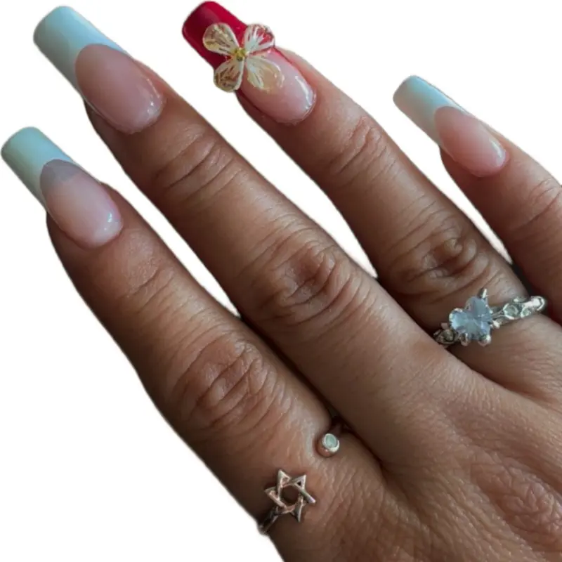 Cherry Petal Luxe – Handmade 3D Floral Press-On Nails reusable acrylic fake nail