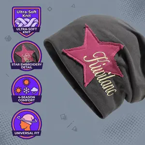 Fizilanc Star Patch Embroidered Fitted Bonnet Hat, Y2K Streetwear Unisex Warm Up Skull Cap, Stretch All-Match Daily OOTD Headwear, Machine Washable Trendy Fashion Accessory, Ideal Birthday & Back To School Gift for Men Women skullcap