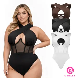 GBELLA Women’s Sleeveless Bodysuit, Viral Crisscross Neckline Mesh Slim Fit Breathable Stretchy, Top Womenswear Clothing Lingerie, Perfect for Beach Vacation Summer Outfits Fashion Item Holiday Gifts