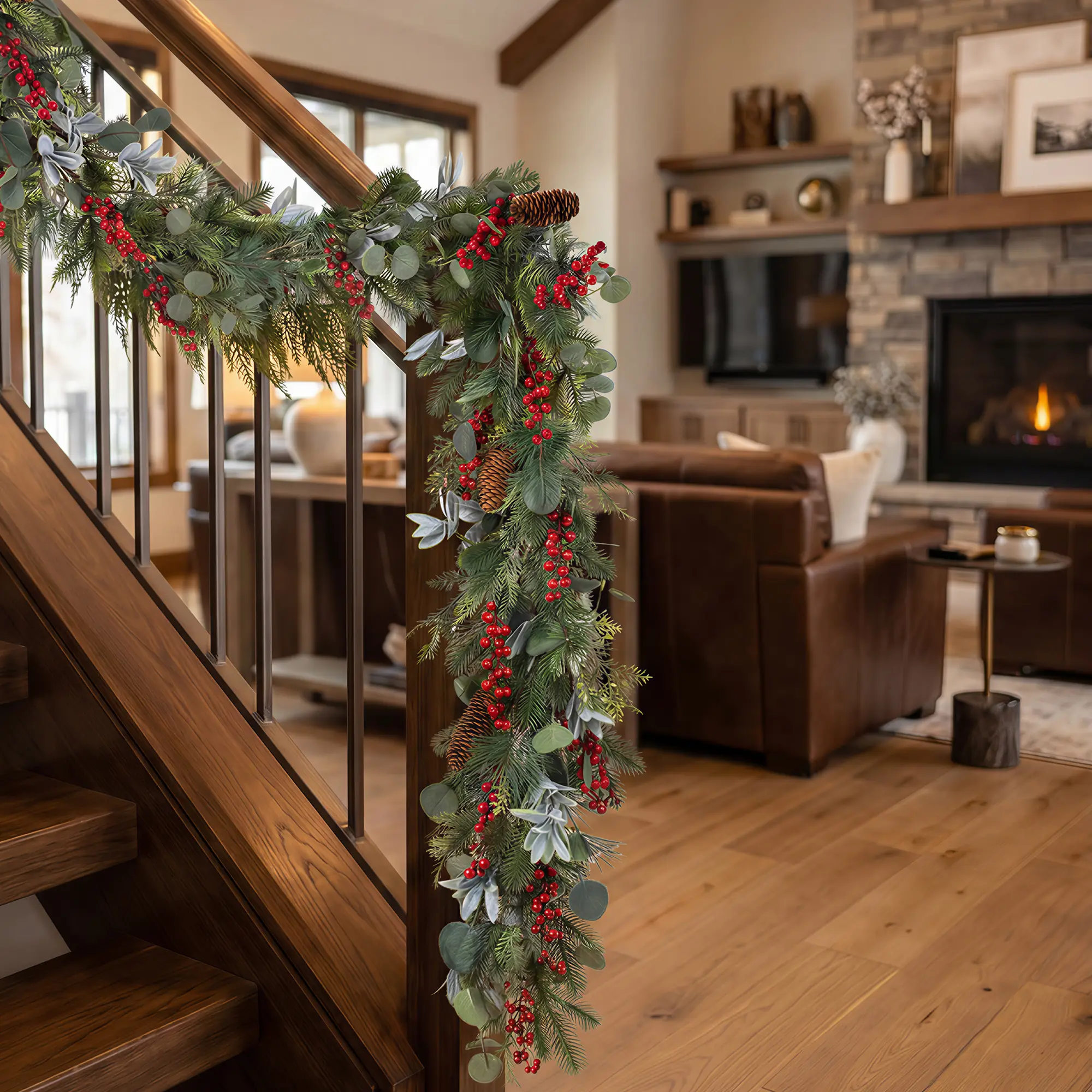 Glitzhome 6ft Christmas Berry & Pinecone Eucalyptus Garland