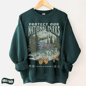 Women's 90s National Parks Hooded Sweatshirt - Granola Girl Hiking Pullover, Light Polyester Fabric, Street Style, Respect Local Wildlife, Fits Outdoors Camping, Classic Cotton Blend Top