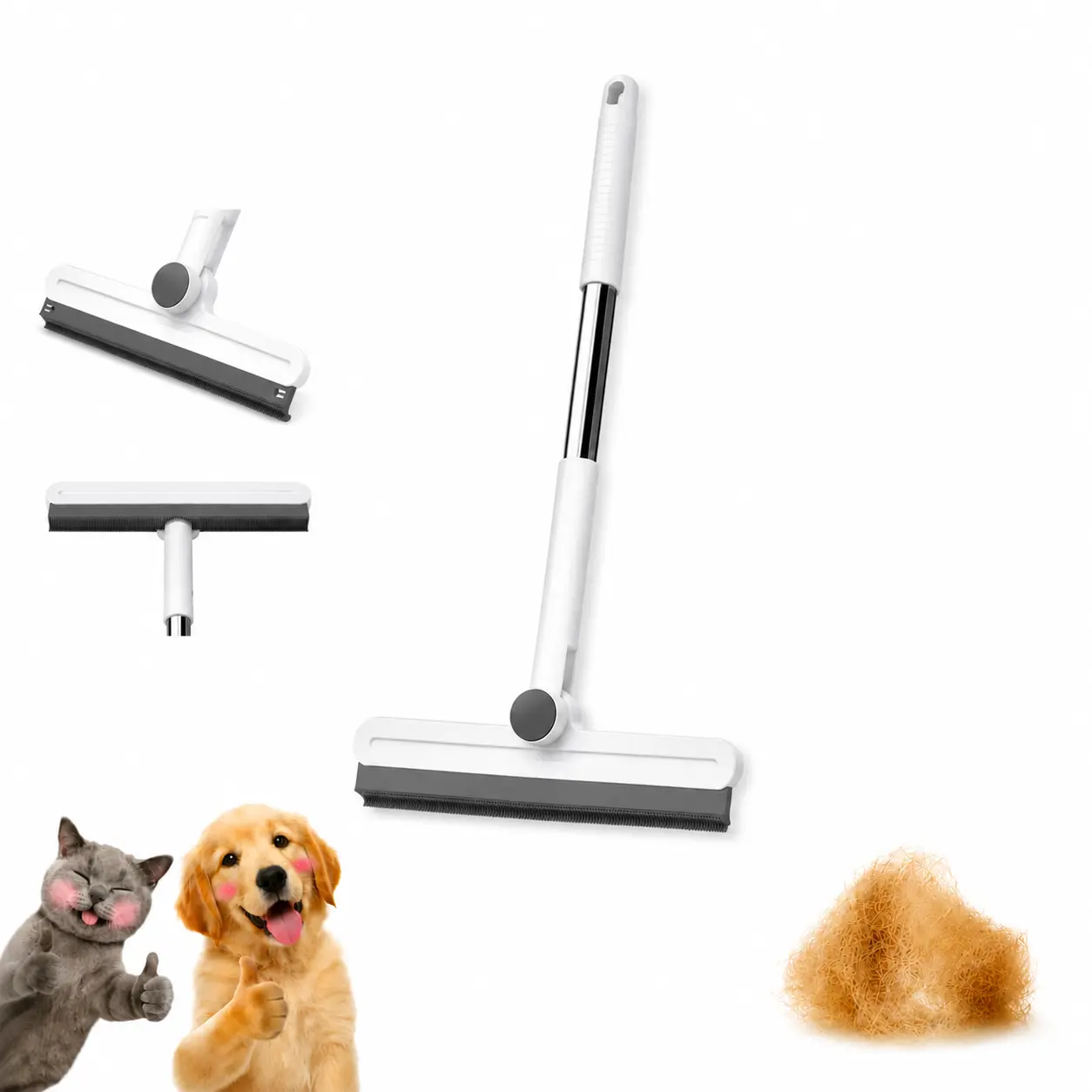 Pet Hair Remover Broom,180° Rotatable Silicone Scraper, Multi-Function Floor Sweeper for Cat & Dog Hair on Sofa, Carpet, Bed & Cushions