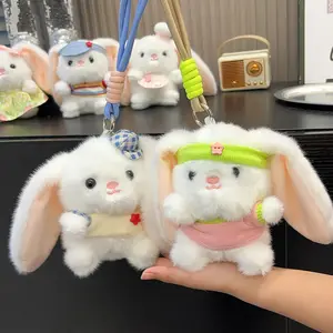 Cute Lop-Eared Bunny Plush Keychain - Soft Fluffy Rabbit Stuffed Toy with Adorable Outfits, Kawaii Plushie Bag Pendant for Backpack, Purse & Gifts