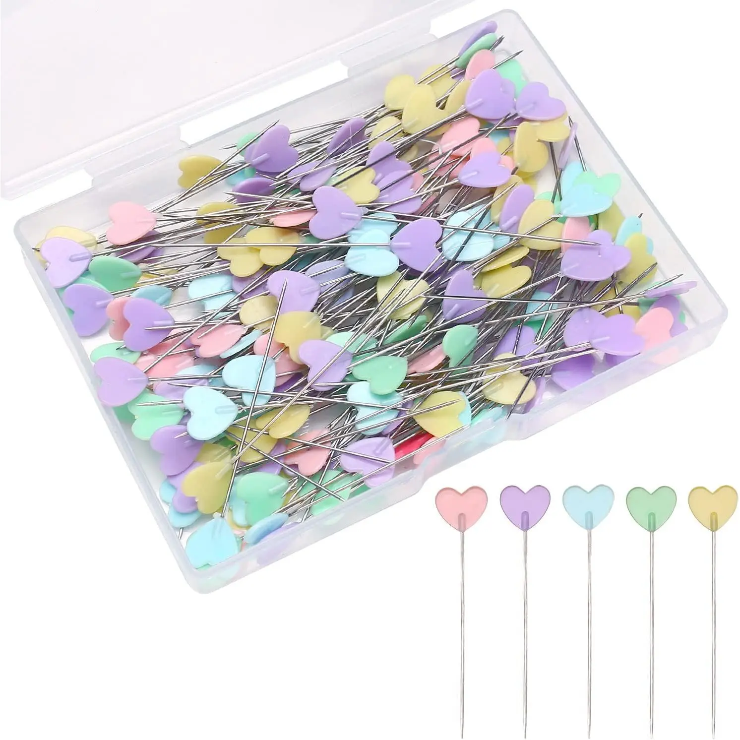 200 count Multicolor Straight Pins Straight Quilting Pins Craft Positioning Pins Fixed Sewing Marker  for Crafting Dressmaker and Other Crafts Making (Love Hearts)