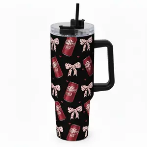 Black Dr. Pepper Coquette Can 40oz Tumbler, Bow Black Tumbler Car, Gift for Dr. Pepper Lover