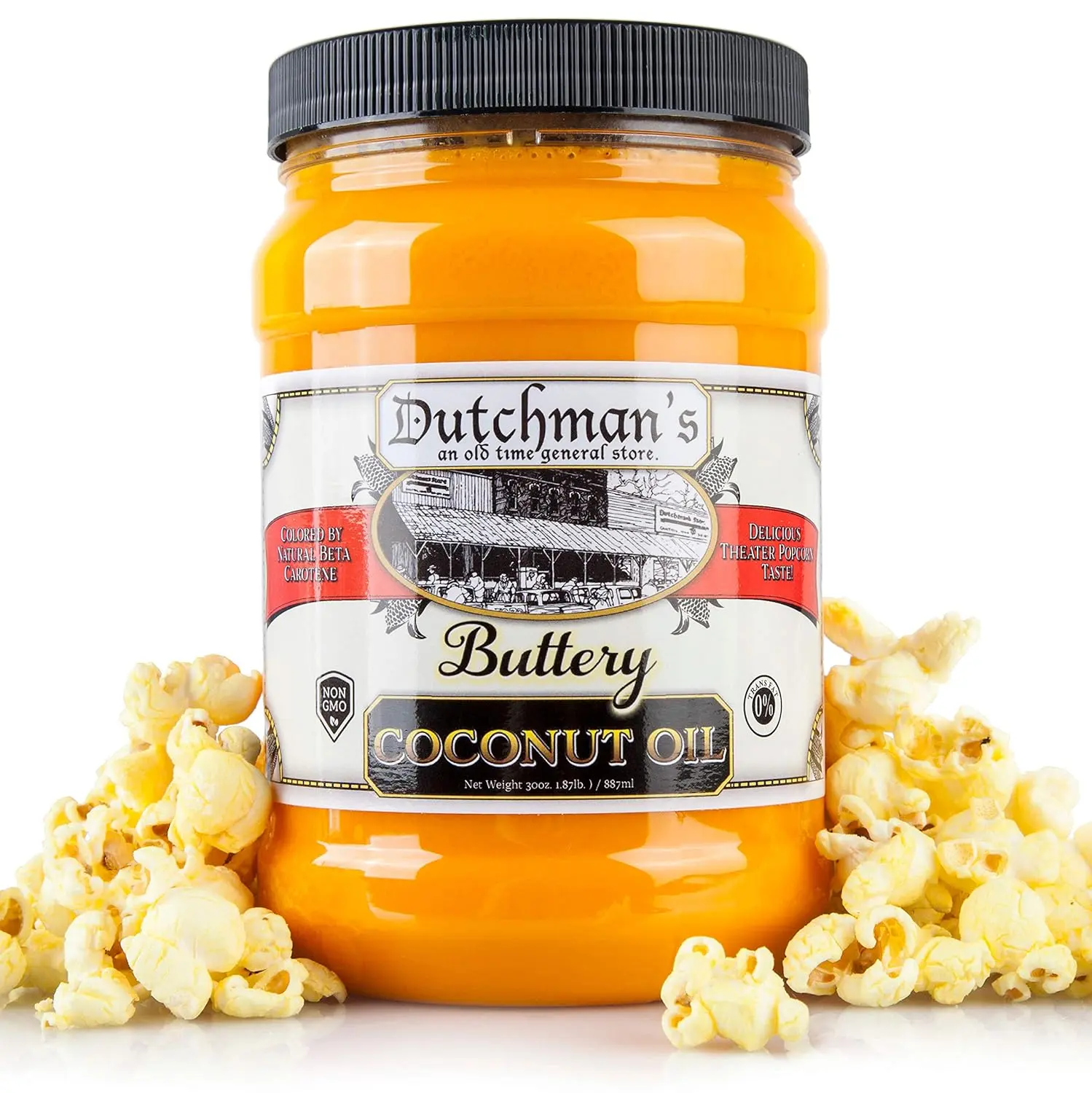 Dutchman’s Popcorn Coconut Oil | Butter Flavored Oil, 30oz Jar - Colored with Natural Beta Carotene, Makes Theater Style Popcorn, Vegan, Healthy, Zero Trans Fat, Gluten Free, Made in USA