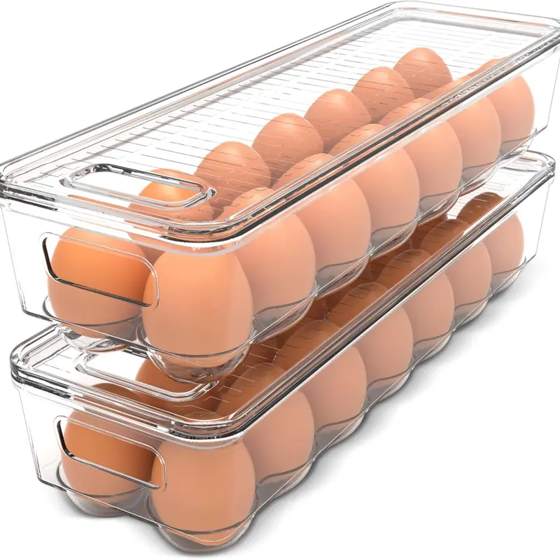 Utopia Home 2-Pack 14-Slot Durable Plastic Egg Container - Fridge Organizers and Storage, Transparent Lid, Carry Handle, Stackable, Compact Household Items Kitchen Accessory
