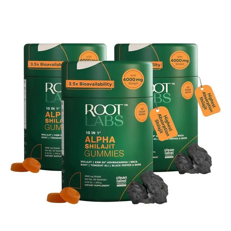 Root Labs Alpha 10-in-1 Shilajit Gummies 4000 mg| Holiday Gift-Ready| Energy, Stamina & Focus| Zero Sugar| KSM-66 Ashwagandha, Tongkat Ali, Maca| Vegan| 60 Count