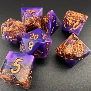 Cosmic Coronation – Resin Polyhedral DnD Dice Set (7pcs) for Dungeons & Dragons, MTG, TTRPG, Gold & Purple, Ideal Gift for RPG Players