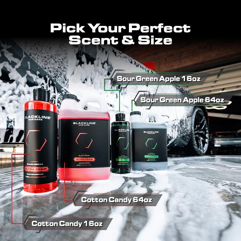 BLACKLINE® ULTRA FOAM - High-Foaming pH-Neutral Car Soap - Perfect for Foam Cannons & Bucket Washes, Green Apple Scent, Safe on All Vehicle Finishes