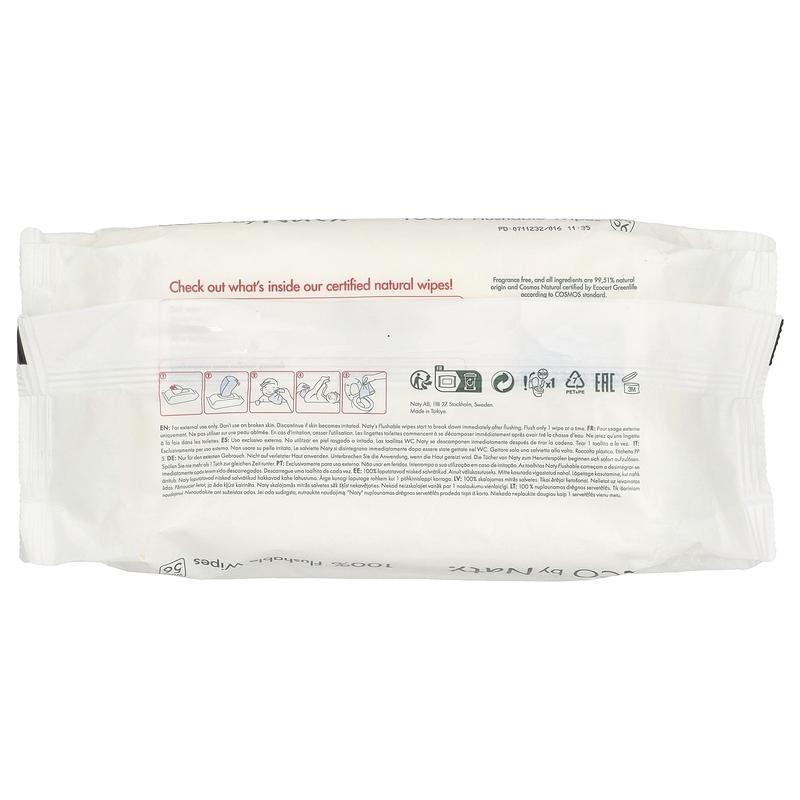 Naty 100% Flushable Wipes, Fragrance Free , 56 Wipes