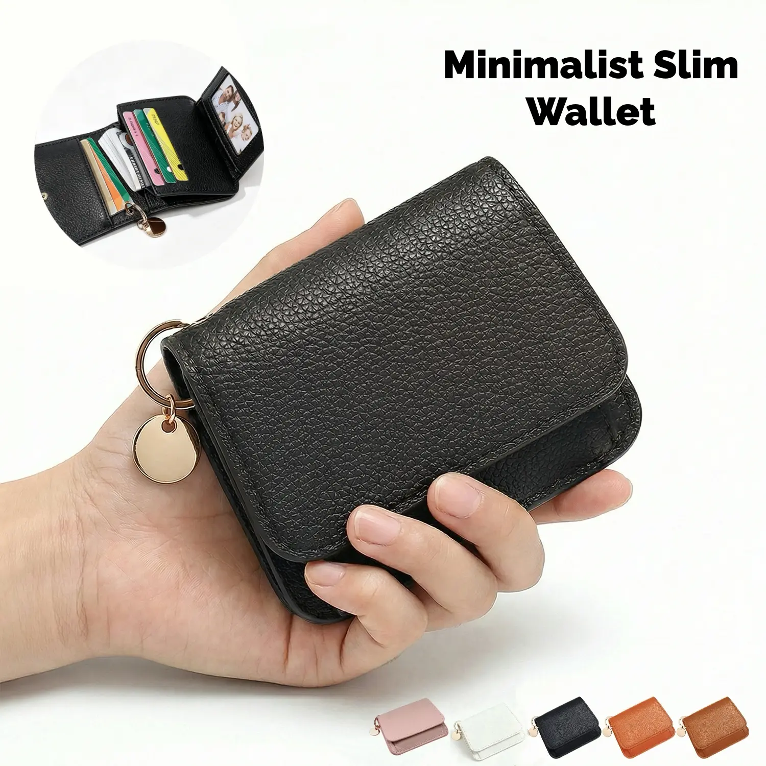 Small Wallet for Women, RFID Blocking Slim Trifold Cowhide Leather Card Holder with 6 Card Slots, ID Window, Cash Slot, Zipper Coin Pocket & Keychain, Compact Minimalist Purse
