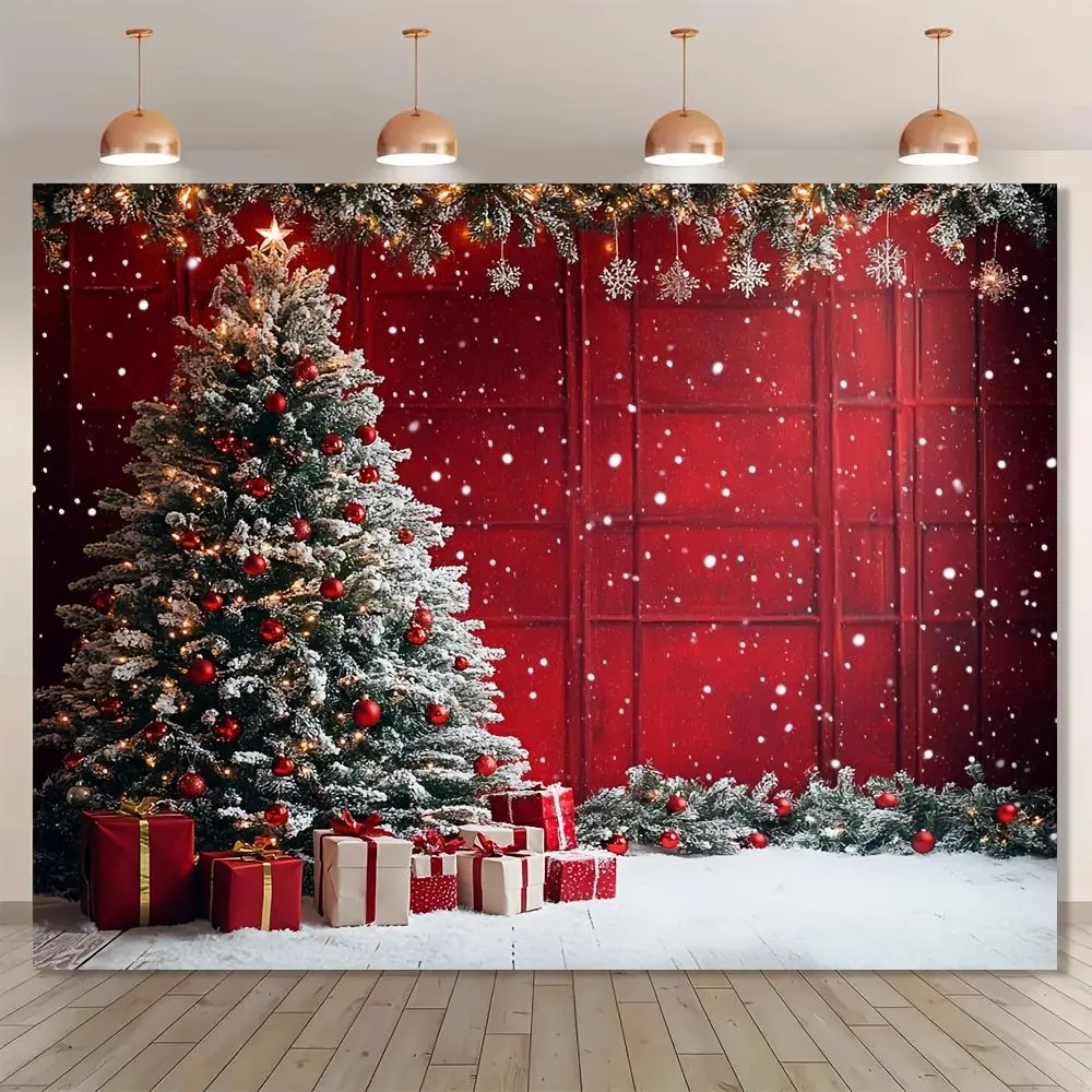 1pc Polyester 2D Flat Festive Christmas Scene Backdrop, No-Electricity Needed Durable Textile Wall Decor for Christmas, New Year's Eve Celebrations, New Years Eve