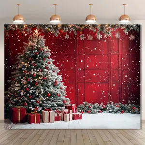 1pc 2D Flat estive Christmas Scene Backdrop Polyester Holiday Wall Decor No Electricity Needed Durable for Birthday & New Year Celebrations Winter Holiday Theme