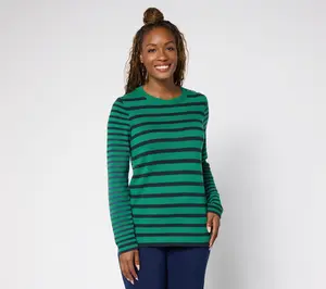 Susan Graver Super Soft Mixed Stripe Crew Neck Sweater