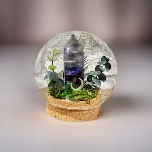 Fluorite Crystal Glass Table Top Decoration, Fluorite Crystal Dome Ornament, Terrarium, Herbs, Crystal Protection, Home Ornament