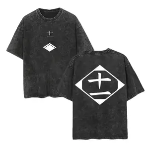Bleach Squad 11 Kenpachi Graphic Tee, Vintage Acid Wash Tee, Anime OOTD show Gotei 13 Division Back Print Top, Y2K Grunge Harajuku Hip Hop Streetwear T-Shirt for Men Women