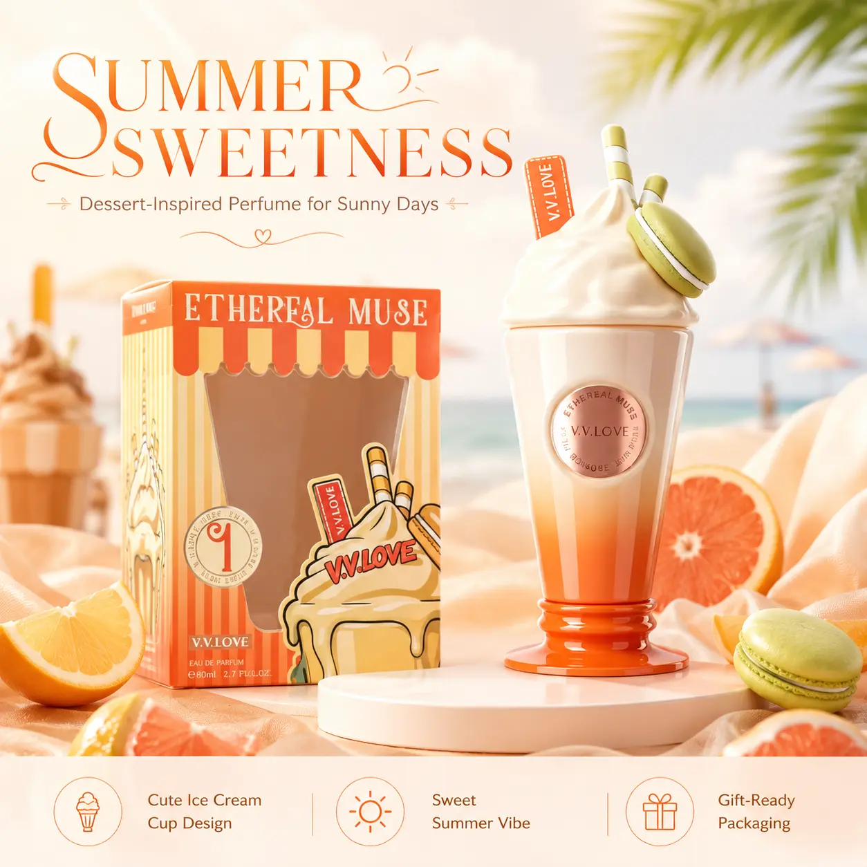Gourmand fragrance for women—macaron ice cream—a fresh, sweet, and summery scent (200ml).
