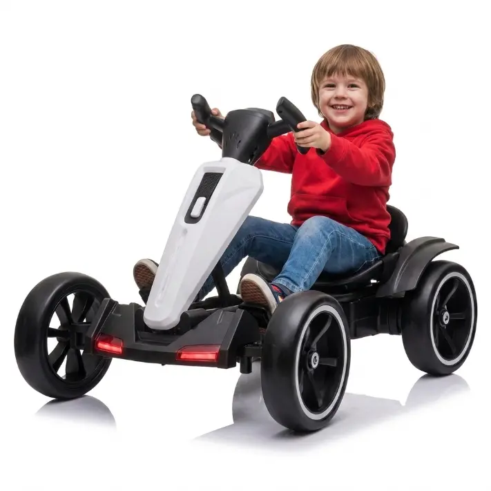 Aobtkel 12V Electric Kids Go Kart Foldable Ride On Toy with 2-Position Adjustable Seat Bluetooth Music LED Lights 4 Non-Slip EVA Wheels ASTM CPSIA Certified for Boys Girls Age 3-6 Outdoor Backyard Gift Idea White