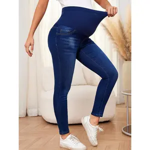 Women's Maternity Jeans Denim Pants, Over-the-Bump Waistband, Elegant Style, Comfort Fit Pregnancy Trousers For Women