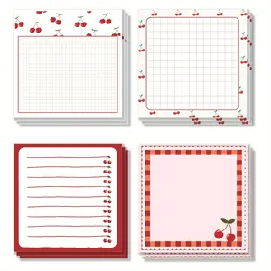 Cherry Themed Sticky Notes, Thick and Removable, 4 Packs/set, 200 Sheets Total, Ideal for Planning, Work, Daily Memos