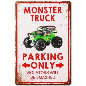 Monster Truck Aluminum Sign - 8x12 Metal Wall Hanging, English, Multipurpose Parking Notice for Garage, Yard, Room Decor - 1pc