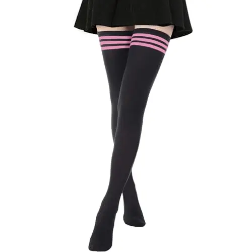 1 Pair Extra Long: Black With Pink Strip