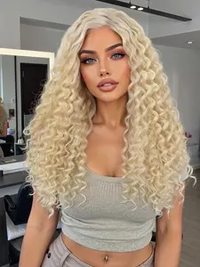 13x4 Lace Front Curly Wig 🔥 22" Long Bouncy Curls | Heat Resistant Synthetic, 613 Blonde Glueless Curly Wig