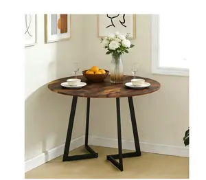 Brown/ Natural Modern Round Dining Table for 2~4, Simplistic 35.5" Kitchen Breakfast Table with Shaped Legs, Multifunctional Use Table for Small Space,