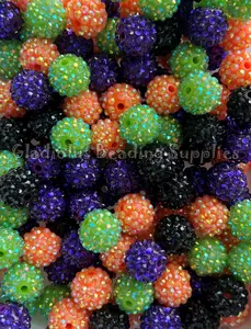 16mm Rhinestone Beads, Halloween Mixed Color, Dark Purple Colors, Resin, Loose, Chunky, Round, Gumball, Crafting Supplies, Spooky