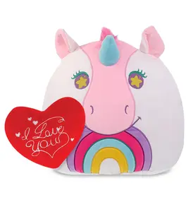 DOLLIBU Snug-Mooshies Soft Polyester Plush Stuffed Toy Pillow - 12in Unicorn, 17in Embroidered "I Love You" Red Heart, Romantic Kids' Gift Item